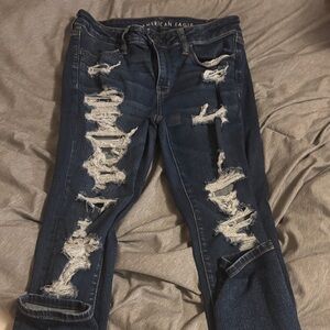 American Eagle Outfitters Women's Ripped Dark Blue Skinny Jeans